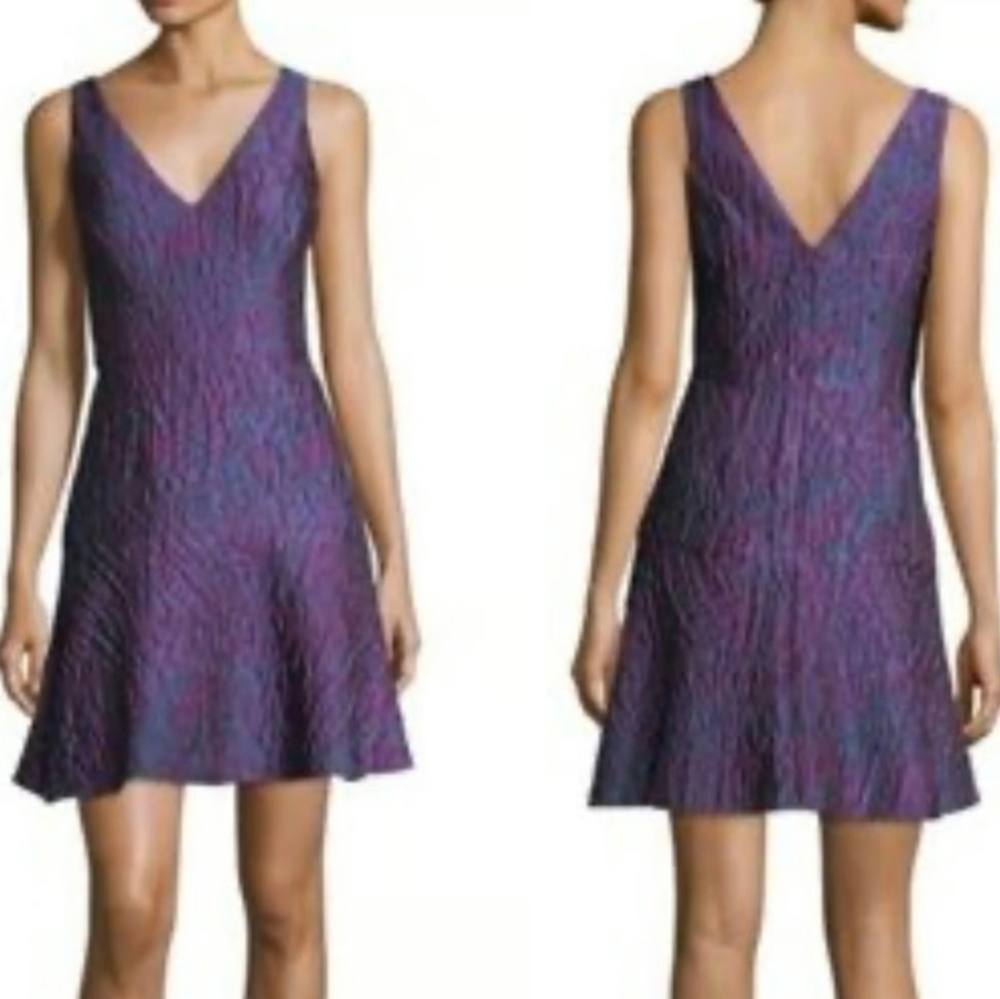 Aidan Mattox Fit Flare Dress Trumpet Woven Jacquard Flounce Hem Party Cocktail